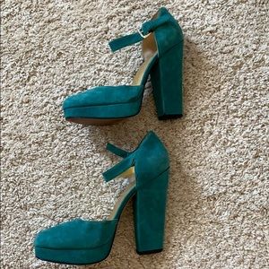 Nine West suede teal platform heels